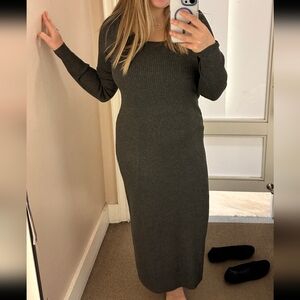 LOFT Grey Ribbed Maxi Dress